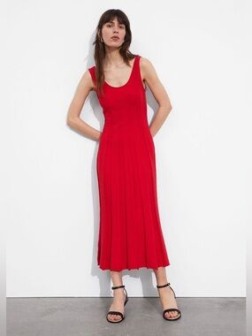 Red knit midi dress